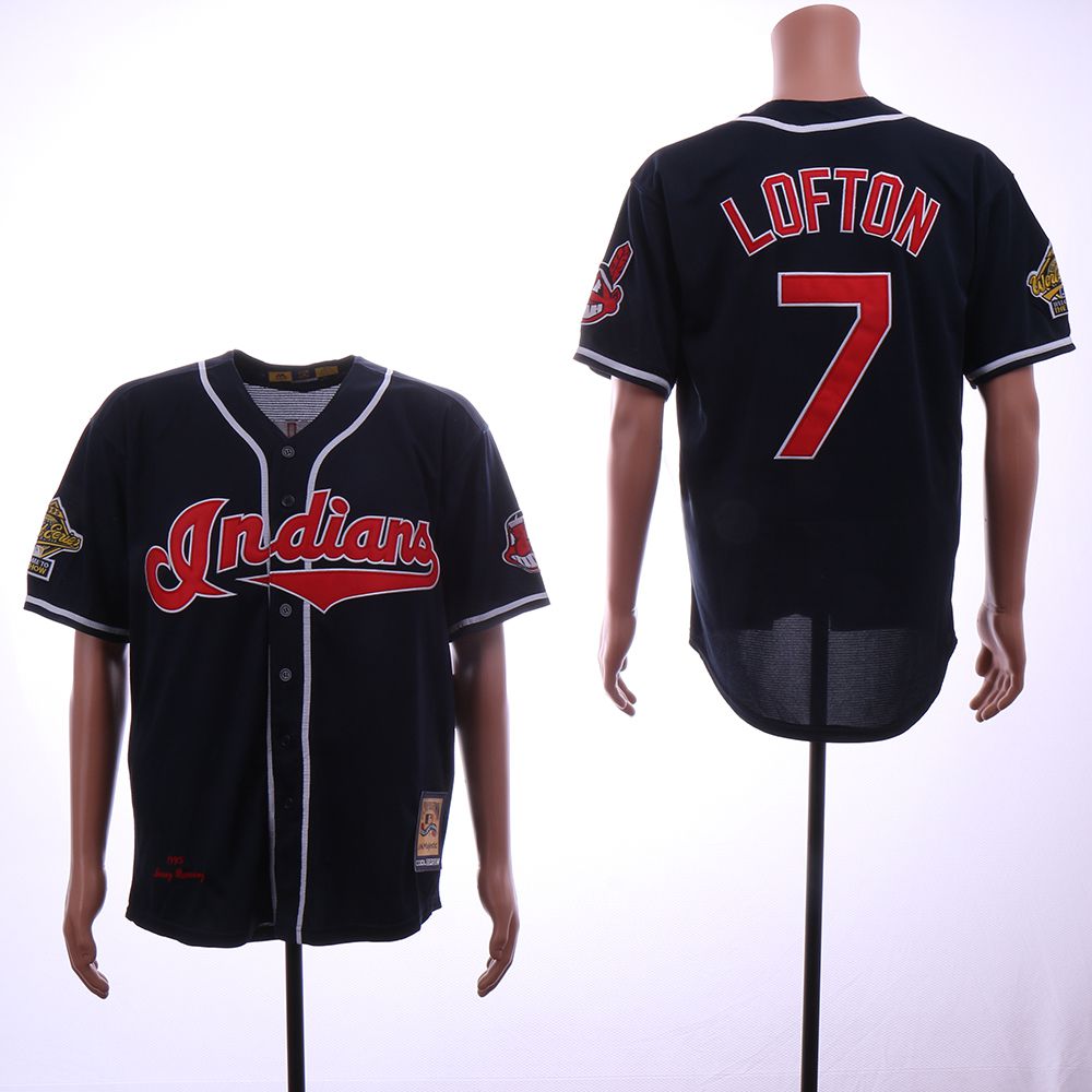 Men Cleveland Indians #7 Lofton Blue Throwback 1995 MLB Jerseys->cleveland indians->MLB Jersey